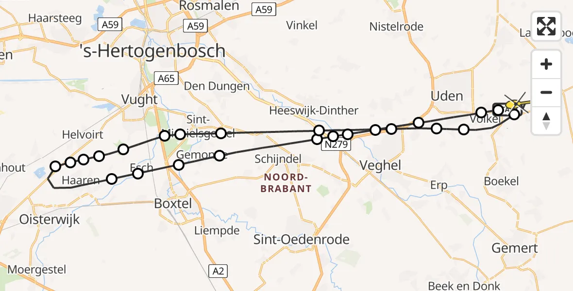 Routekaart van de vlucht: Lifeliner 3 naar Vliegbasis Volkel, Venstraat