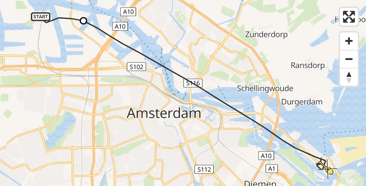 Routekaart van de vlucht: Lifeliner 1 naar Amsterdam, Westhavenweg