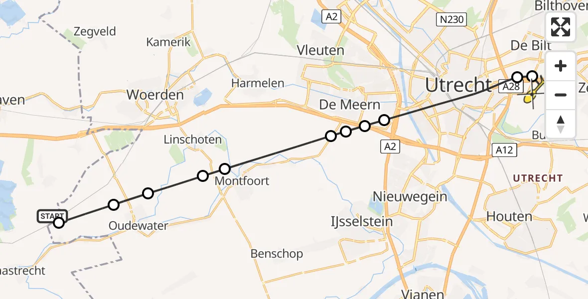 Routekaart van de vlucht: Lifeliner 2 naar Universitair Medisch Centrum Utrecht, Oostkade