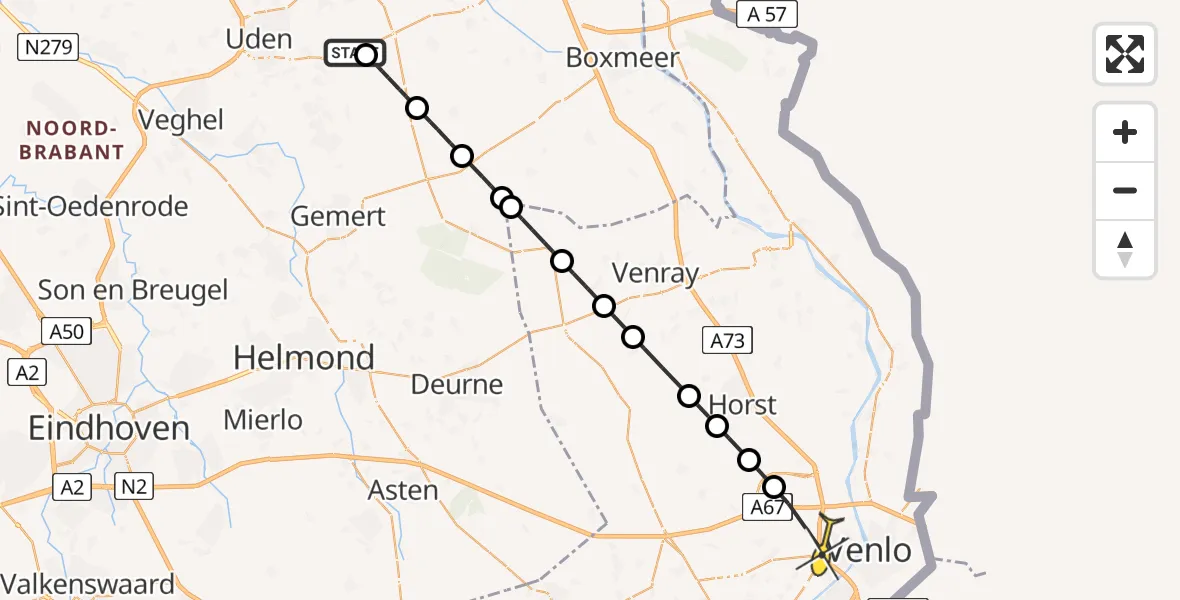Routekaart van de vlucht: Lifeliner 3 naar Venlo, Beukenlaan