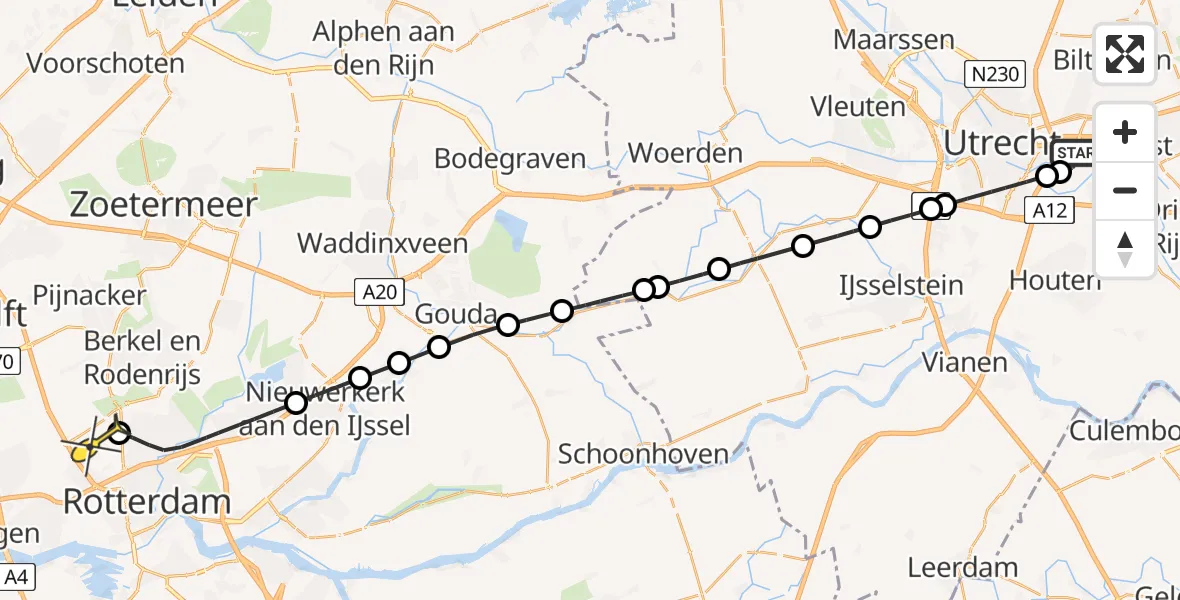 Routekaart van de vlucht: Lifeliner 2 naar Rotterdam The Hague Airport, Hoge Bospad