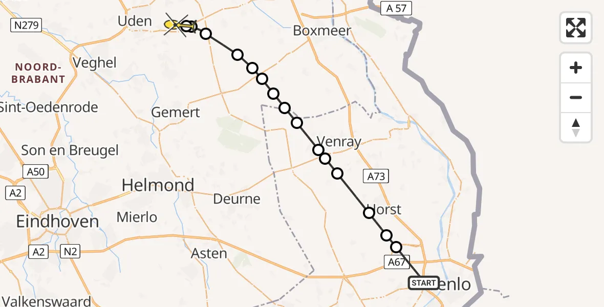Routekaart van de vlucht: Lifeliner 3 naar Vliegbasis Volkel, Geliskensdijkweg