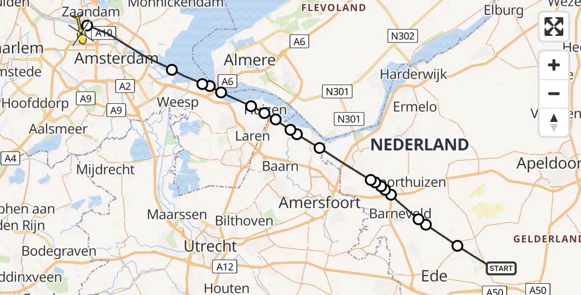 Routekaart van de vlucht: Lifeliner 1 naar Amsterdam Heliport, Bosje van Staf