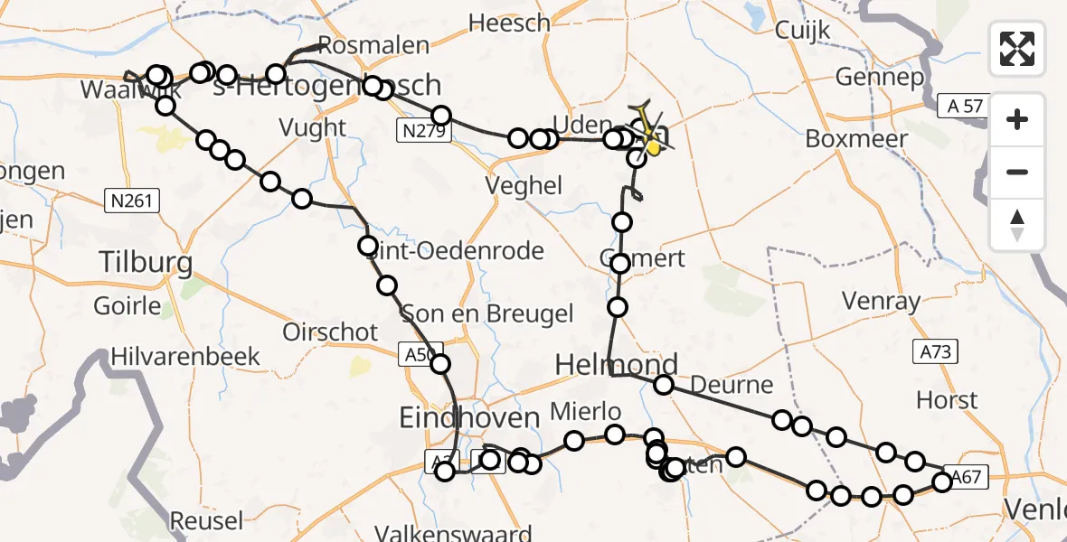 Routekaart van de vlucht: Politieheli naar Vliegbasis Volkel, Rondweg Volkel