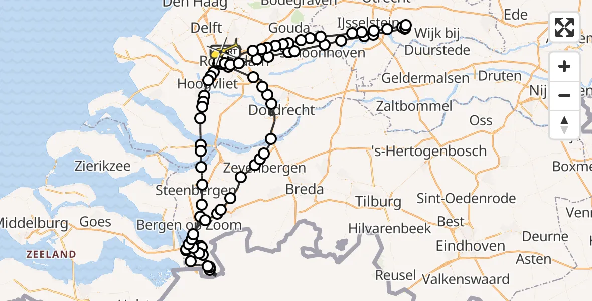 Routekaart van de vlucht: Politiehelikopter naar Rotterdam The Hague Airport, Sidelingepark