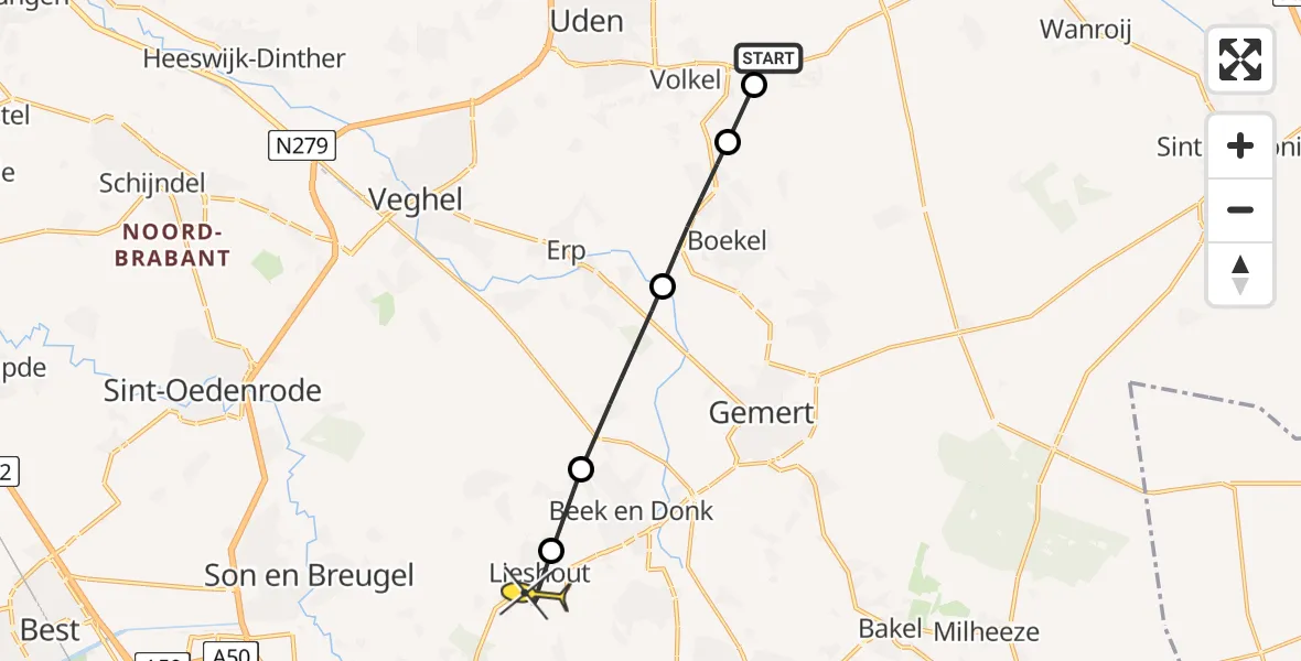 Routekaart van de vlucht: Lifeliner 3 naar Lieshout, Biesthoeksche Loop