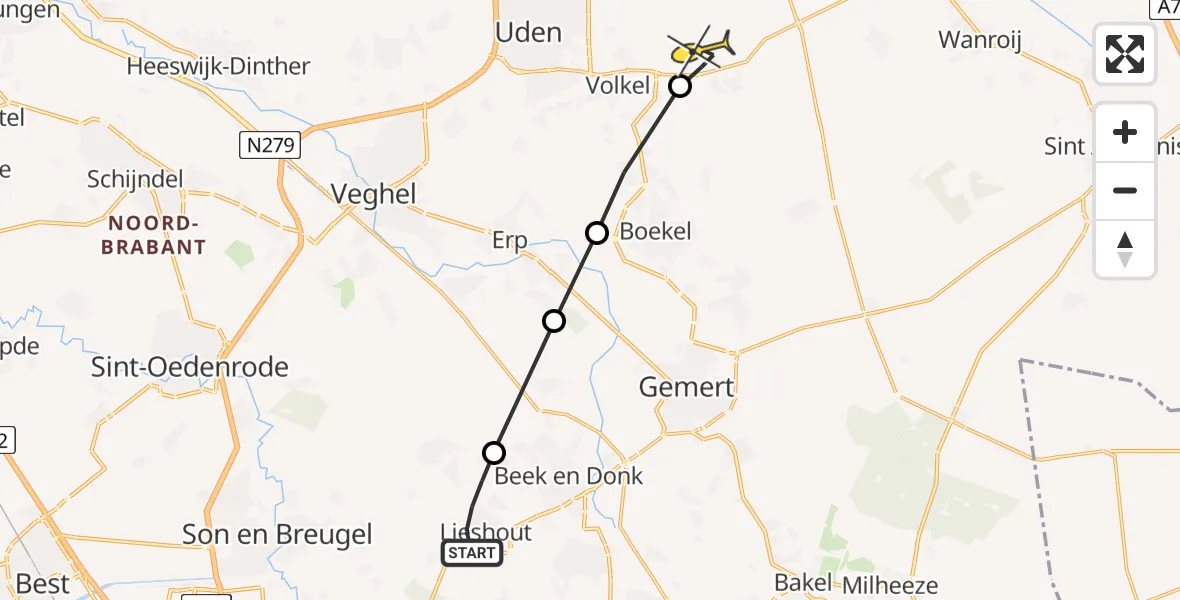 Routekaart van de vlucht: Lifeliner 3 naar Vliegbasis Volkel, Dorpsstraat