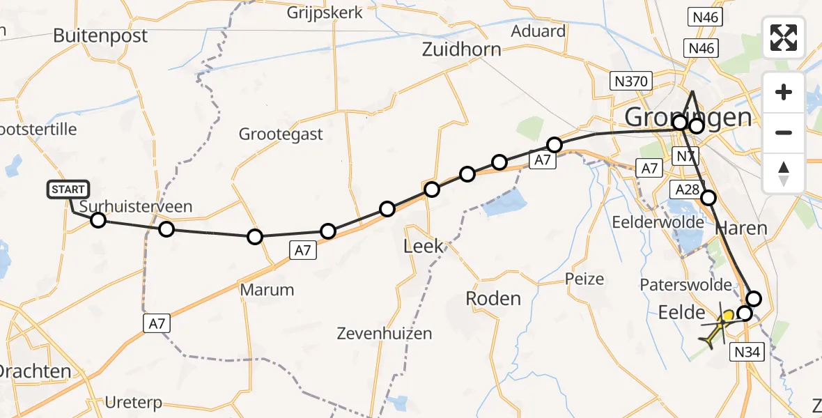 Routekaart van de vlucht: Lifeliner 4 naar Groningen Airport Eelde, Bolster