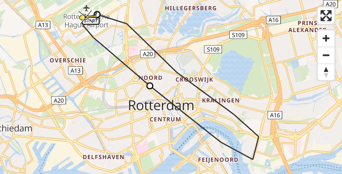 Routekaart van de vlucht: Lifeliner 2 naar Rotterdam The Hague Airport, Van der Duijn van Maasdamweg