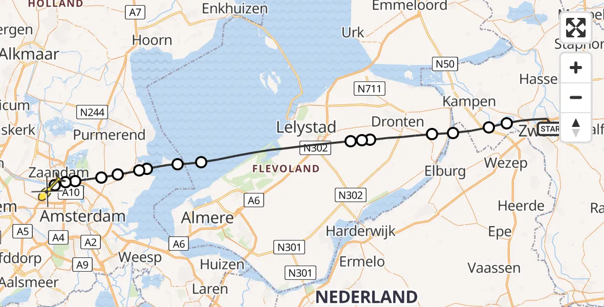 Routekaart van de vlucht: Lifeliner 1 naar Amsterdam Heliport, Biesbosch