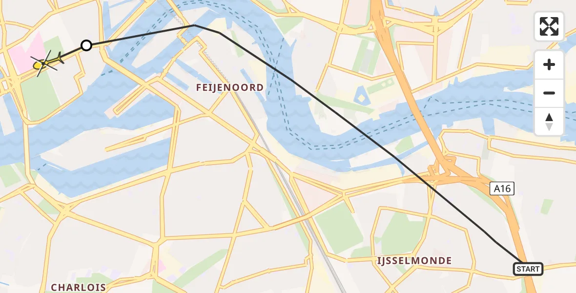 Routekaart van de vlucht: Lifeliner 2 naar Erasmus MC, Zuiddiepje