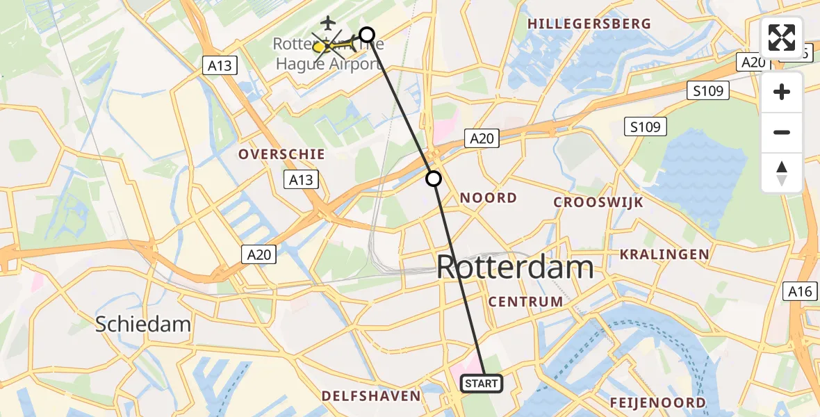 Routekaart van de vlucht: Lifeliner 2 naar Rotterdam The Hague Airport, Groen van Prinstererstraat