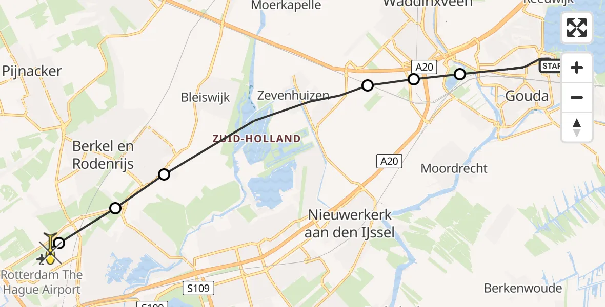 Routekaart van de vlucht: Lifeliner 2 naar Rotterdam The Hague Airport, van Hogendorpplein
