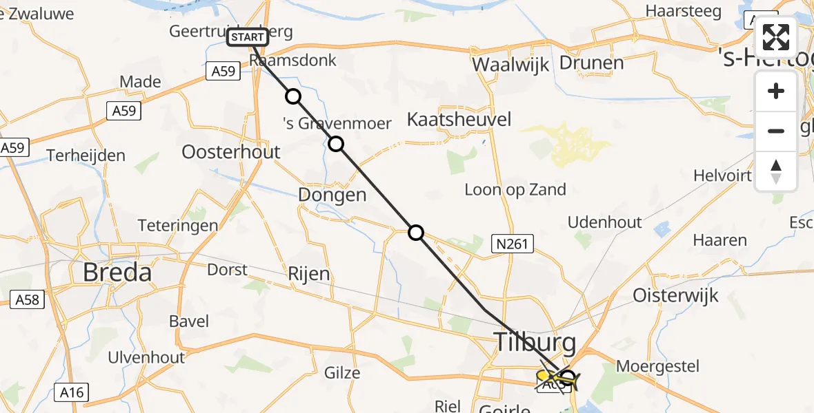 Routekaart van de vlucht: Lifeliner 3 naar Tilburg, Leijweg