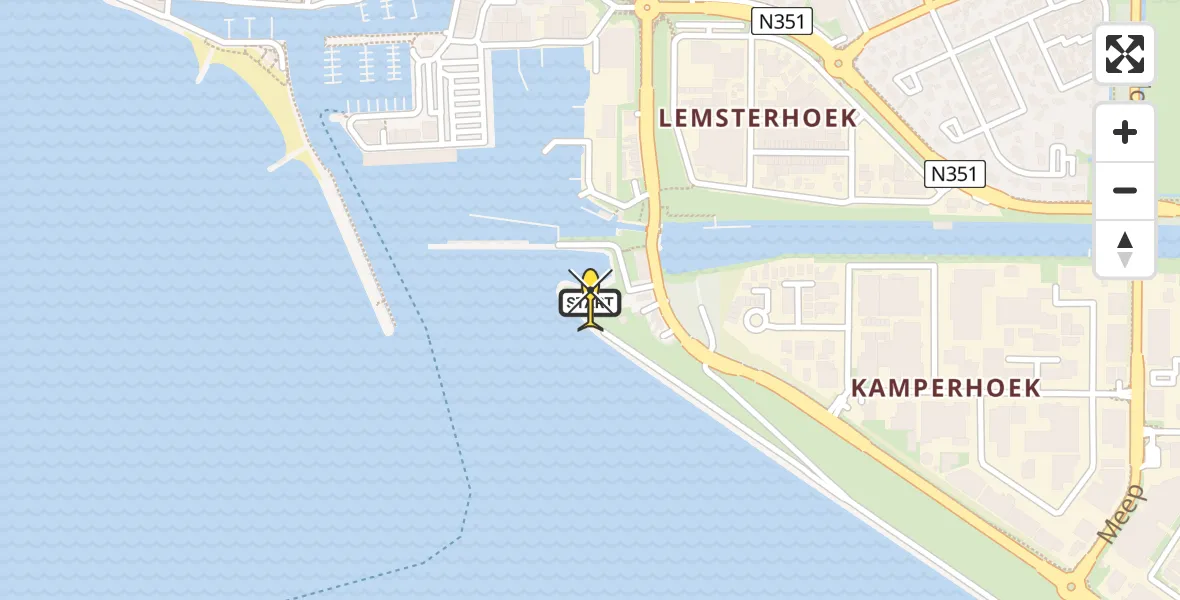 Routekaart van de vlucht: Kustwachthelikopter naar Urk, Domineesweg