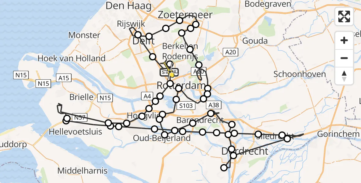 Routekaart van de vlucht: Politieheli naar Rotterdam The Hague Airport, Otterdijk
