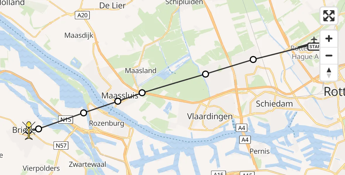 Routekaart van de vlucht: Lifeliner 2 naar Brielle, Vliegveldweg