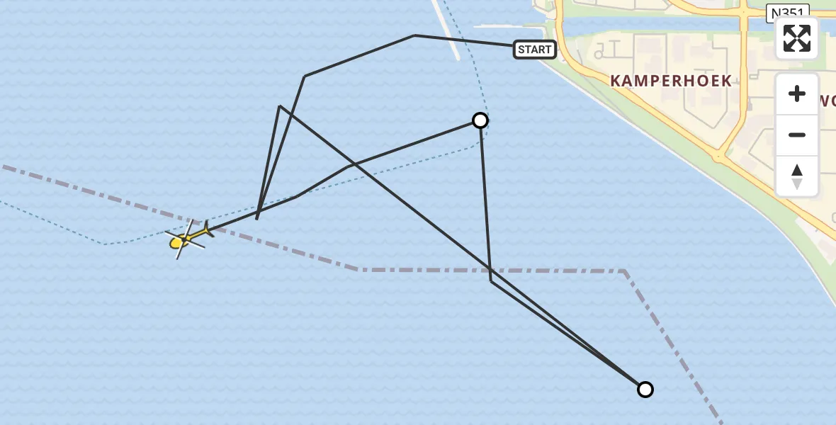 Routekaart van de vlucht: Kustwachthelikopter naar Swifterbant, Urk Approach