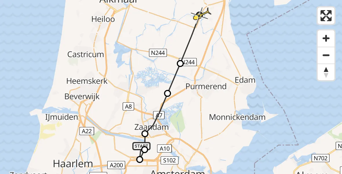 Routekaart van de vlucht: Lifeliner 1 naar Noordbeemster, Westrandweg