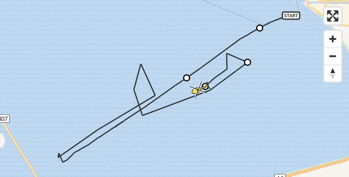 Routekaart van de vlucht: Kustwachthelikopter naar Lelystad, Enkhuizerzand