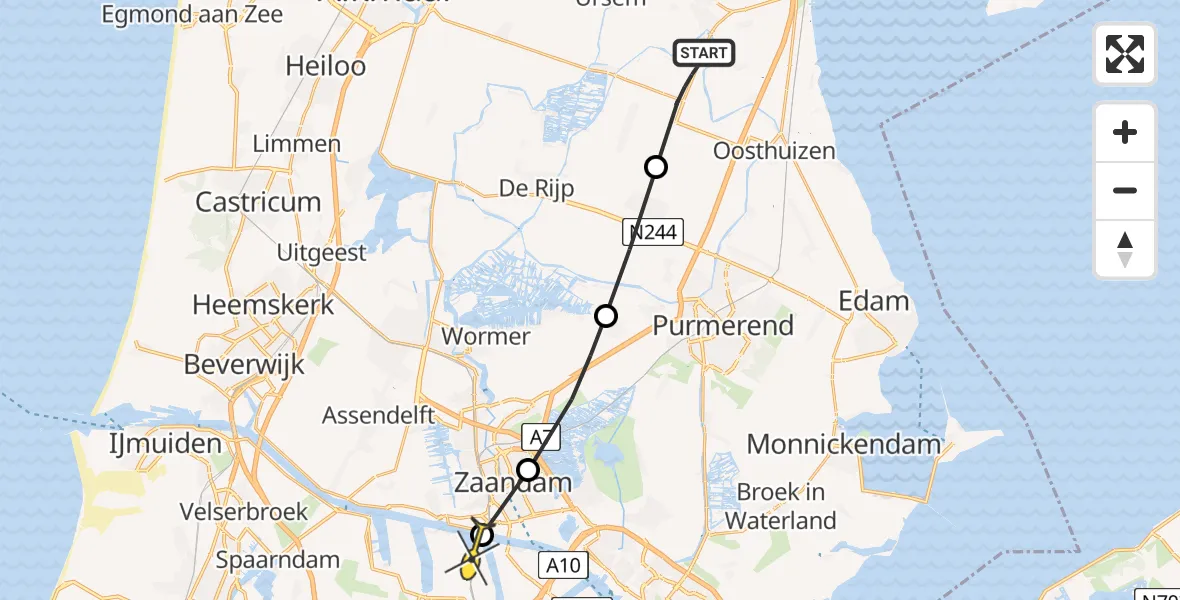 Routekaart van de vlucht: Lifeliner 1 naar Amsterdam Heliport, Middenweg