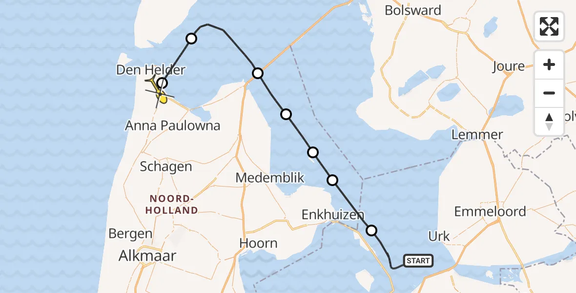 Routekaart van de vlucht: Kustwachthelikopter naar Vliegveld De Kooy, Luchthavenweg