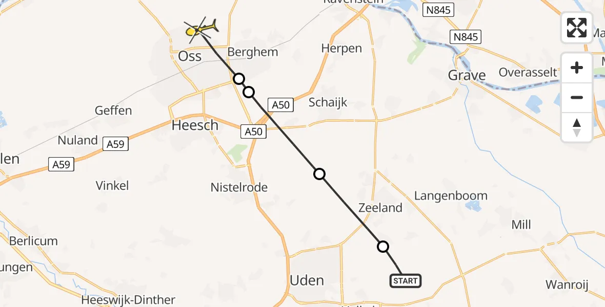 Routekaart van de vlucht: Lifeliner 3 naar Oss, De Bunders