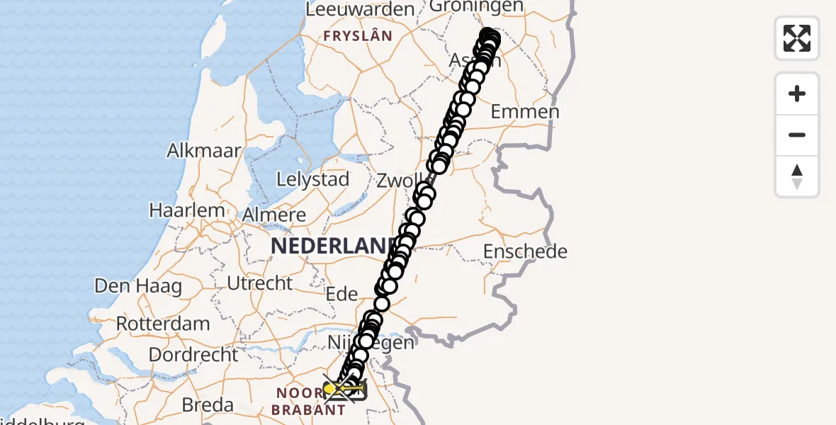 Routekaart van de vlucht: Politieheli naar Vliegbasis Volkel, Zeelandsedijk