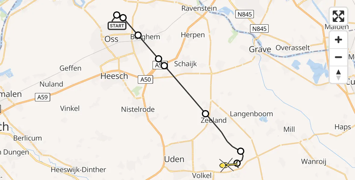 Routekaart van de vlucht: Lifeliner 3 naar Vliegbasis Volkel, Meerdijk