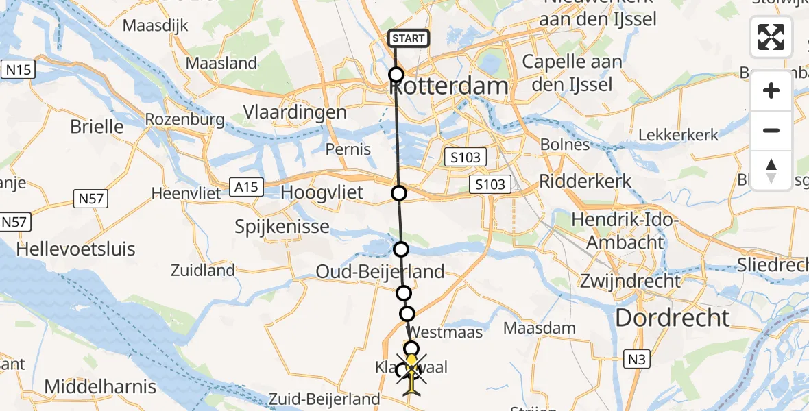 Routekaart van de vlucht: Lifeliner 2 naar Vliegveld Numansdorp, Delflandstraat