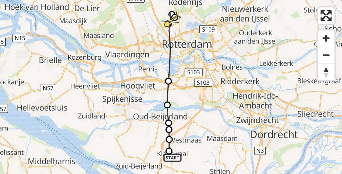 Routekaart van de vlucht: Lifeliner 2 naar Rotterdam The Hague Airport, Molendijk