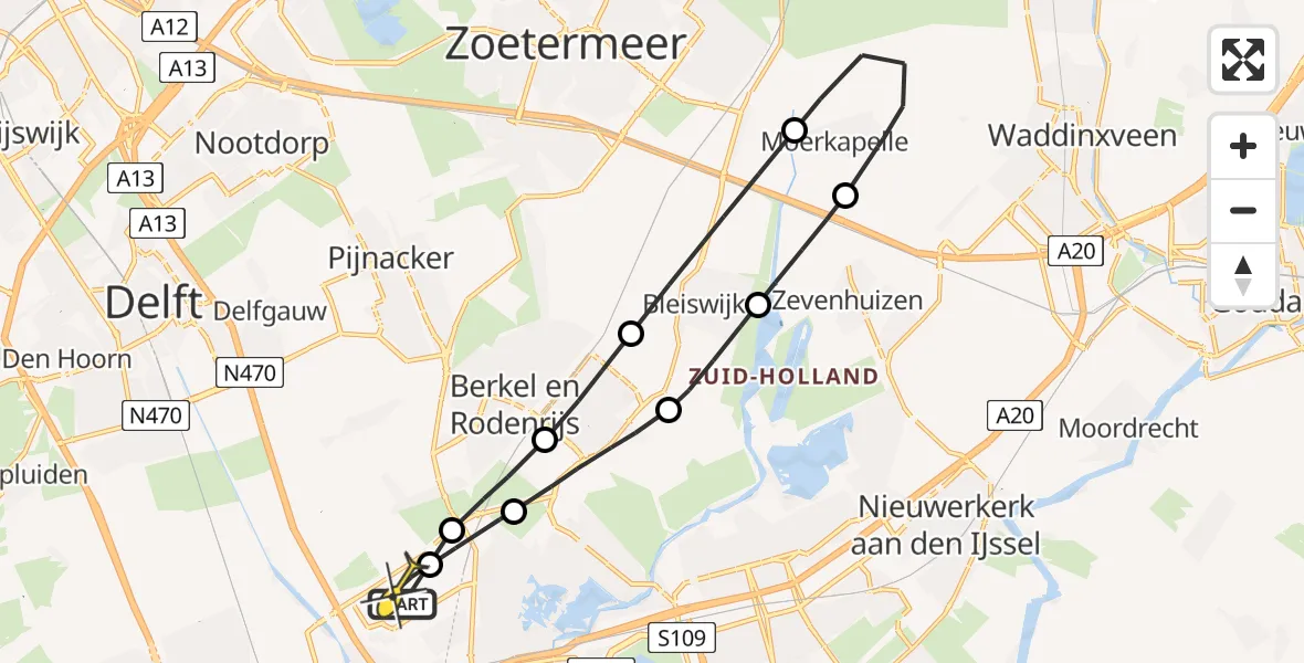 Routekaart van de vlucht: Lifeliner 2 naar Rotterdam The Hague Airport, Brandenburgbaan