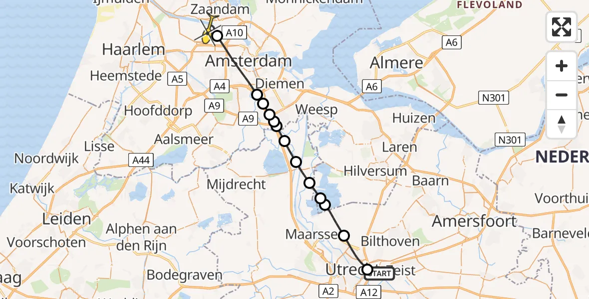 Routekaart van de vlucht: Lifeliner 1 naar Amsterdam Heliport, Padualaan
