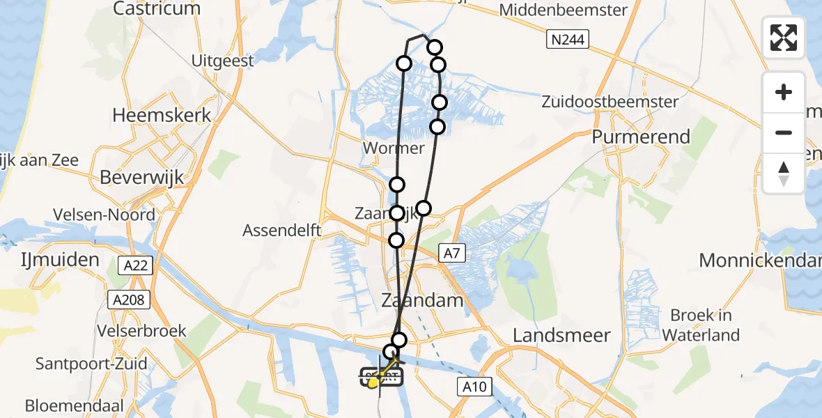 Routekaart van de vlucht: Lifeliner 1 naar Amsterdam Heliport, Belangenvereniging tuinders Zaanderhorn