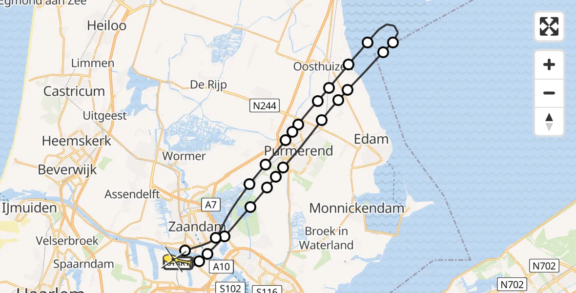 Routekaart van de vlucht: Lifeliner 1 naar Amsterdam Heliport, Westhavenweg