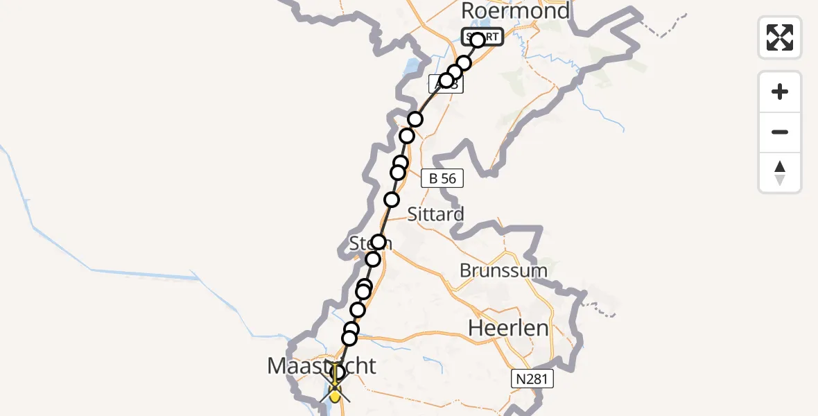 Routekaart van de vlucht: Lifeliner 3 naar Maastricht UMC+, Heistervoetpad