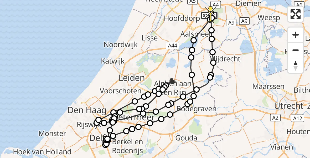 Routekaart van de vlucht: Politieheli naar Schiphol, Mr. Jac. Takkade