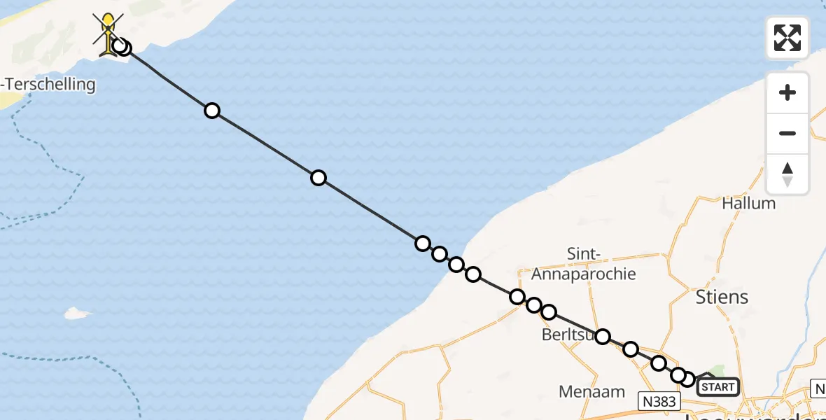 Routekaart van de vlucht: Ambulanceheli naar Midsland, Keegsdijkje