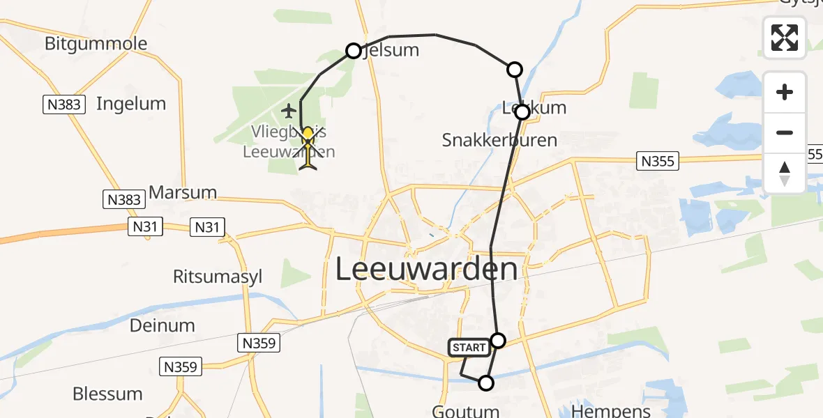 Routekaart van de vlucht: Ambulancehelikopter naar Vliegbasis Leeuwarden, It Blauwe Slot