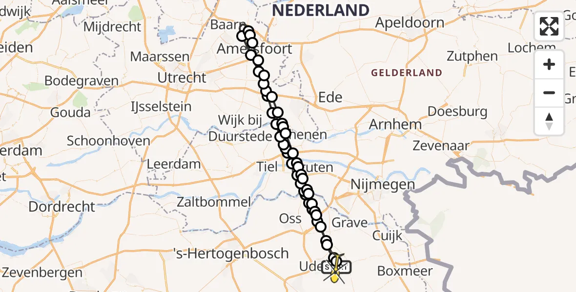 Routekaart van de vlucht: Lifeliner 3 naar Vliegbasis Volkel, Millsebaan