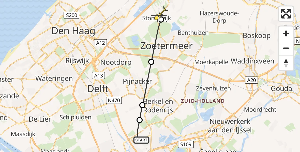 Routekaart van de vlucht: Lifeliner 2 naar Leidschendam, A16 Rotterdam