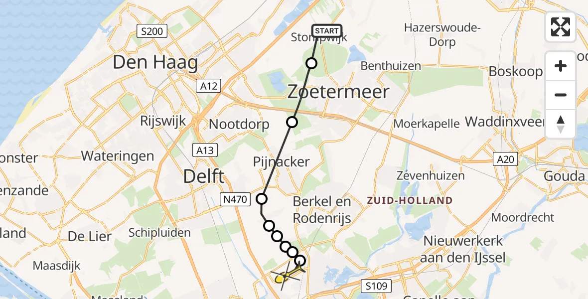 Routekaart van de vlucht: Lifeliner 2 naar Rotterdam The Hague Airport, Doctor van Noortstraat