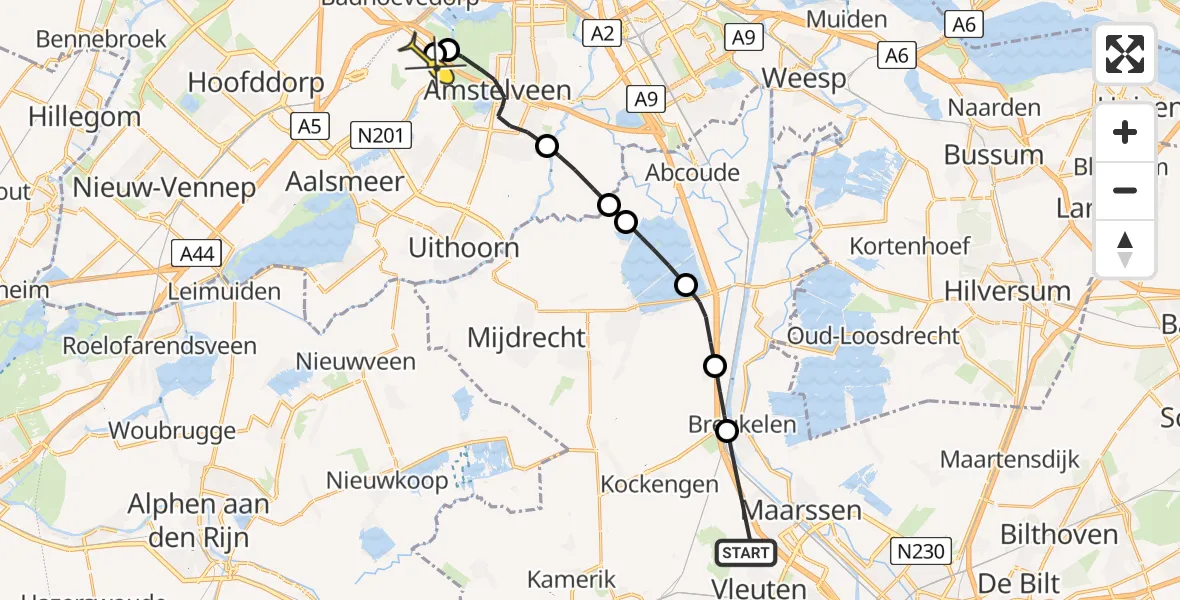 Routekaart van de vlucht: Politieheli naar Schiphol, Broekdijk West