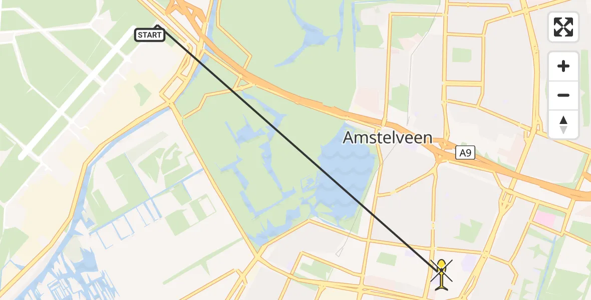 Routekaart van de vlucht: Politieheli naar Amstelveen, Peter Postbaan