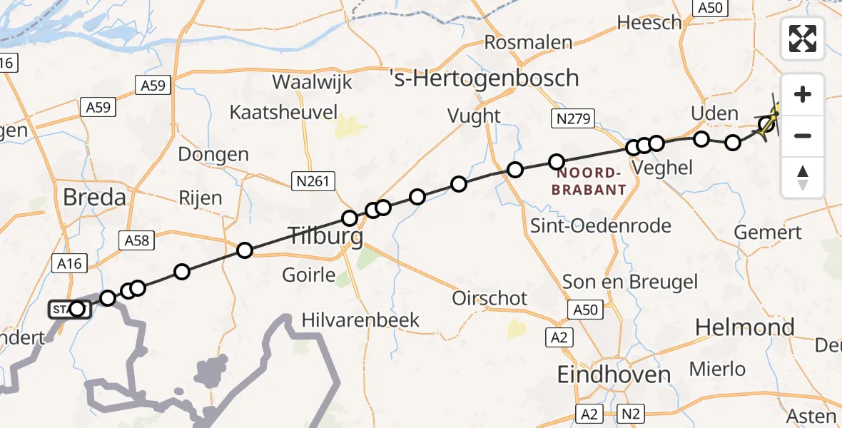 Routekaart van de vlucht: Lifeliner 3 naar Vliegbasis Volkel, Kerzelseweg