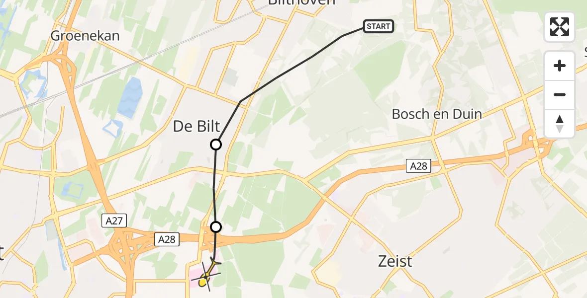 Routekaart van de vlucht: Lifeliner 1 naar Universitair Medisch Centrum Utrecht, Noord-Houdringelaan
