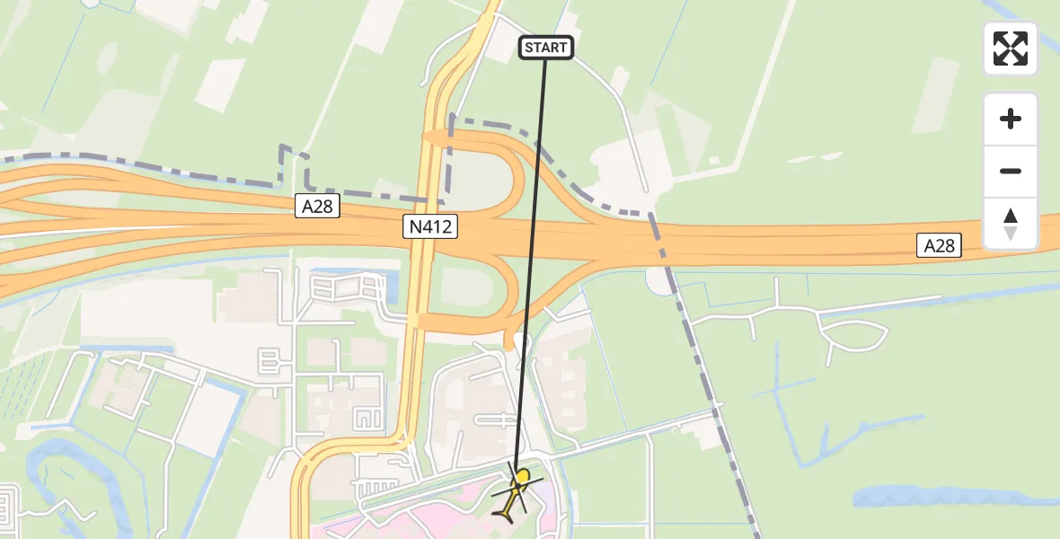 Routekaart van de vlucht: Lifeliner 1 naar Universitair Medisch Centrum Utrecht, Hoofddijk