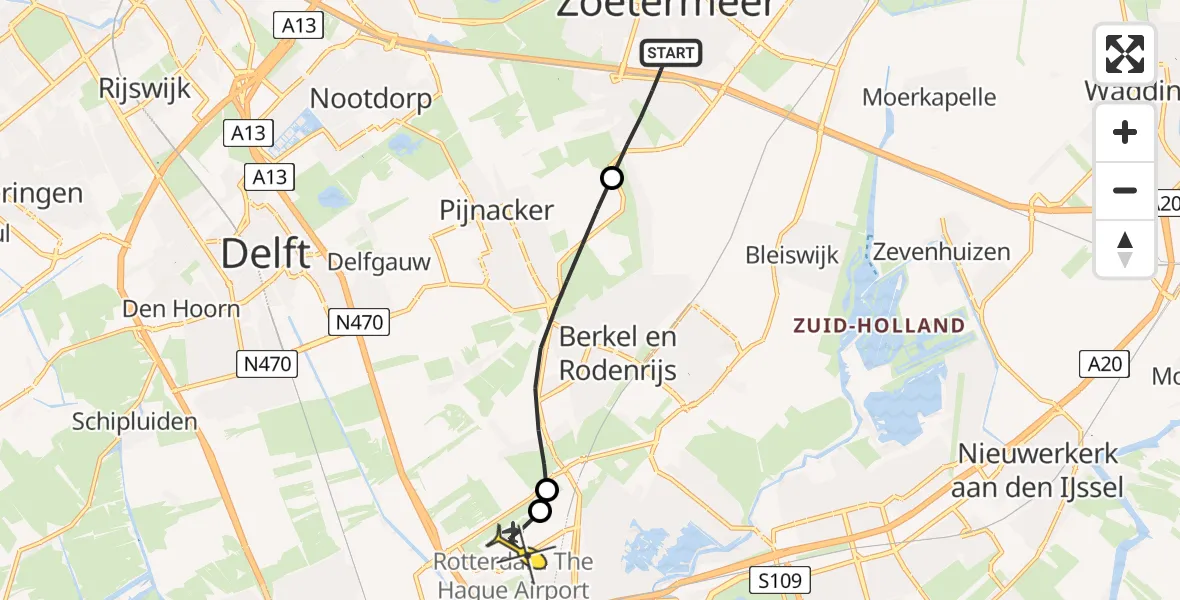 Routekaart van de vlucht: Lifeliner 2 naar Rotterdam The Hague Airport, Dorotheagang