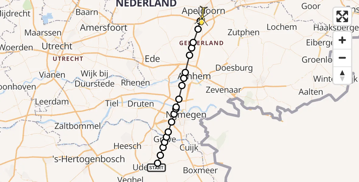 Routekaart van de vlucht: Lifeliner 3 naar Apeldoorn, Trentse Bossen