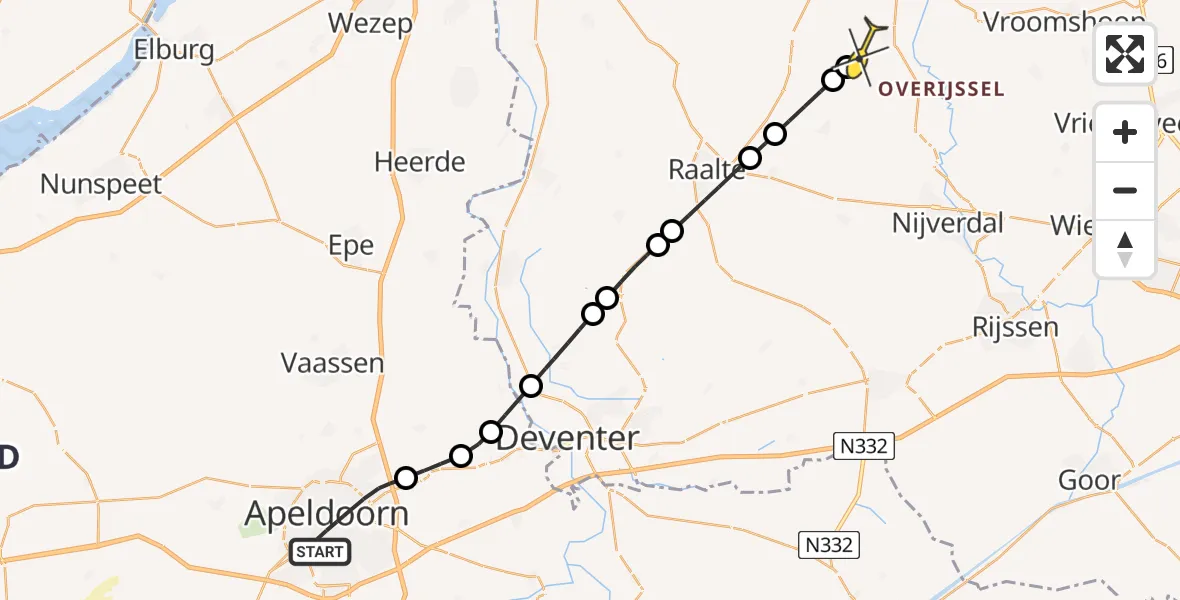 Routekaart van de vlucht: Lifeliner 3 naar Lemele, Arnhemseweg